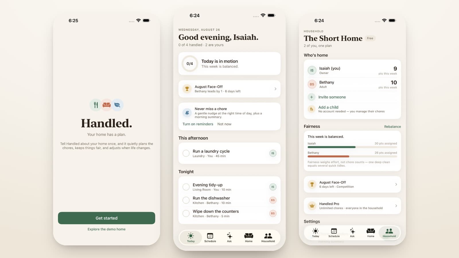 An iOS app that quietly runs the household — Handled